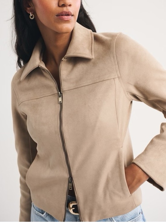 Abercrombie & Fitch Jackets & Blazers - A & F Slim Zip Vegan Suede Tan Jacket Size XL